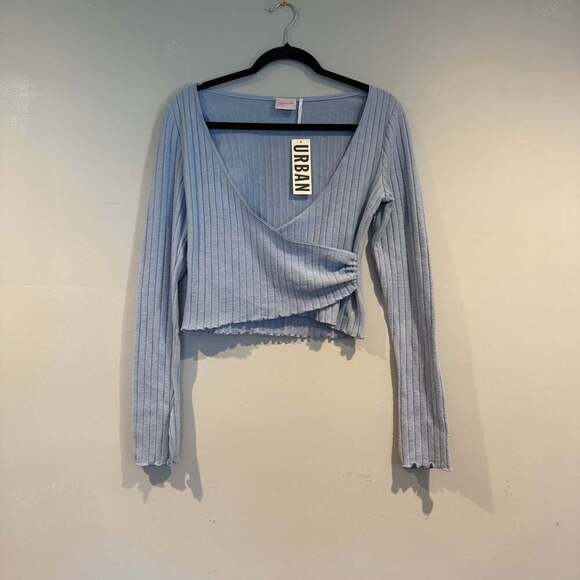 Urban Outfitters Sweaters - Urban Outfitters Veronica Wrap Ribbed Knit Top Light Blue Size M NWT